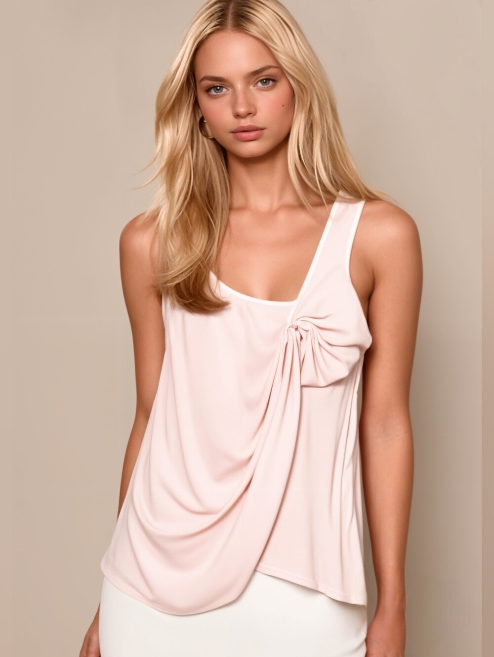 Anthropologie Deletta Swept Away Pink Bow Draped Sleeveless Top